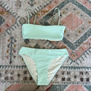 l*space Bandeau Bikini Top and Matching Bottoms Blue Pinstripe Size Small